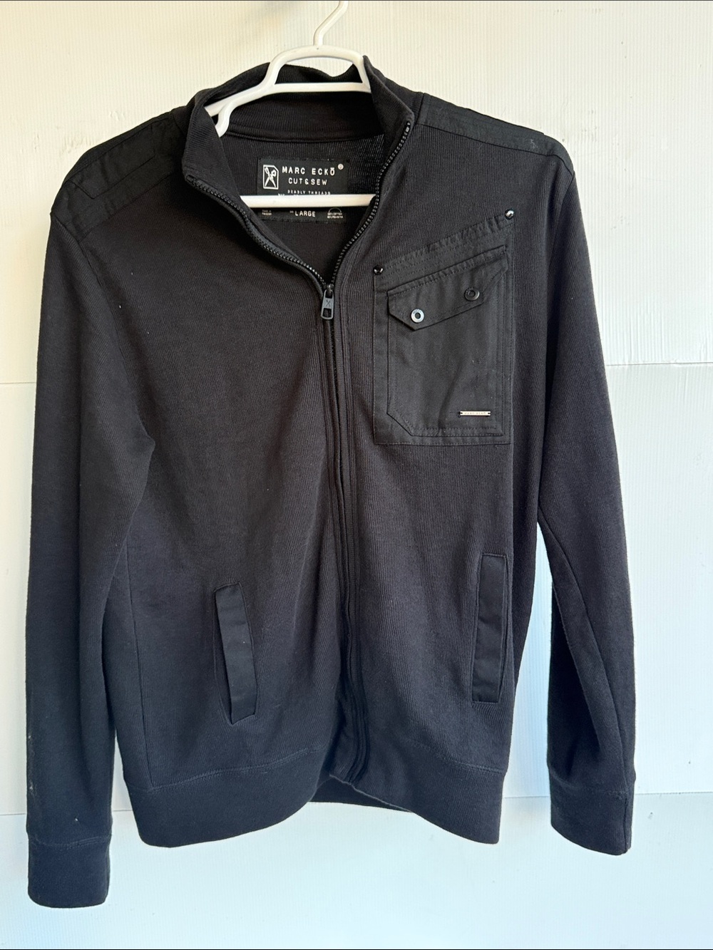 Marc Ecko Mens Cut & Sew Ribbed Knit Sweater Jacket Black Size L